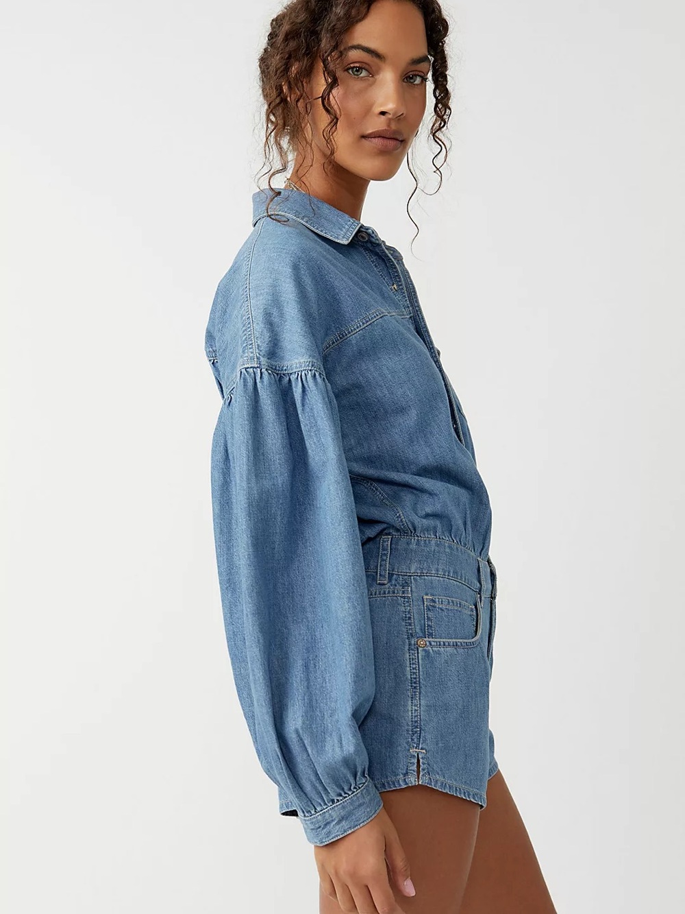 Free People Zodiac Chambray Denim One-Piece Romper - Picture 4 of 9